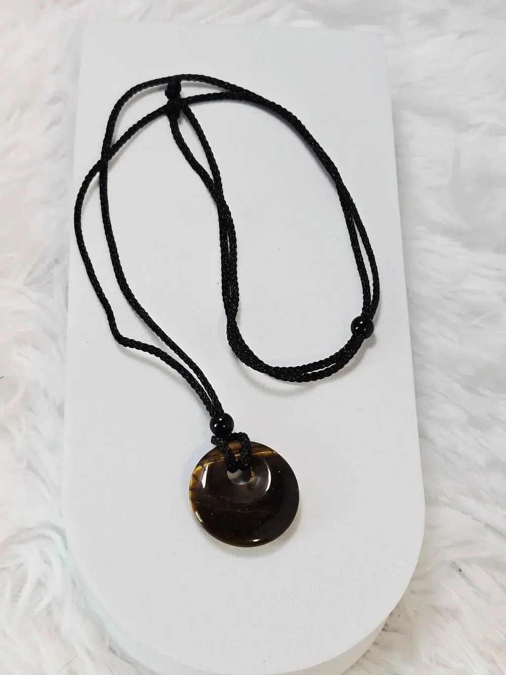 Golden Tiger Eye Donut Pendant Necklace Earthy Boho Pi Stone Jewelry Crystals
